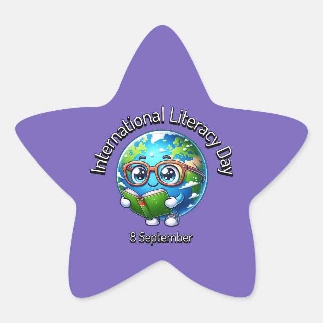Adesivo Estrela Dia Internacional da Literacia. 8 de setembro (Frente)