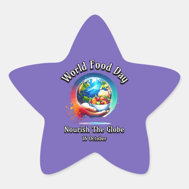 Adesivo Estrela Dia Mundial da Comida. Nutricione o globo. (Frente)