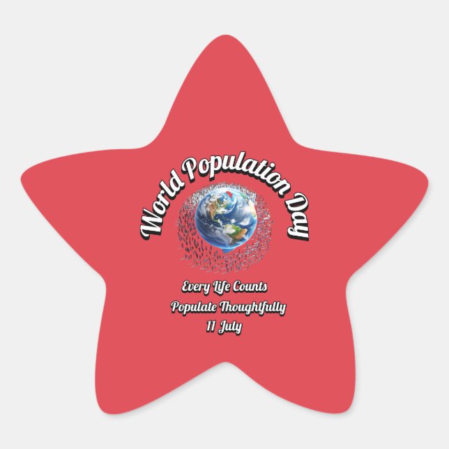 Adesivo Estrela Dia Mundial da População. Toda Vida Conta. (Frente)