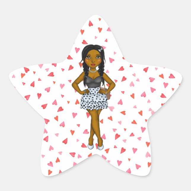 Adesivo Estrela Diva Atrevida Com Saia De Bolinhas Fundo De Coraçã (Frente)