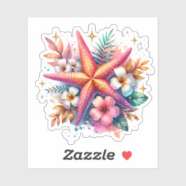 Adesivo Estrela-do-mar Costeira Rosa, Azul e Dourada Praia