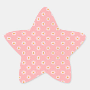 Adesivo Estrela Doce Rosa Pálido com Padrão de Flores Brancas