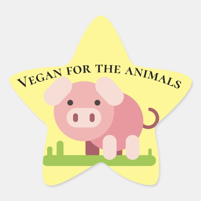 Adesivo Estrela Doces Cartoon Pig com Mensagem Pro Vegan (Frente)