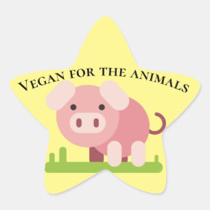 Adesivo Estrela Doces Cartoon Pig com Mensagem Pro Vegan