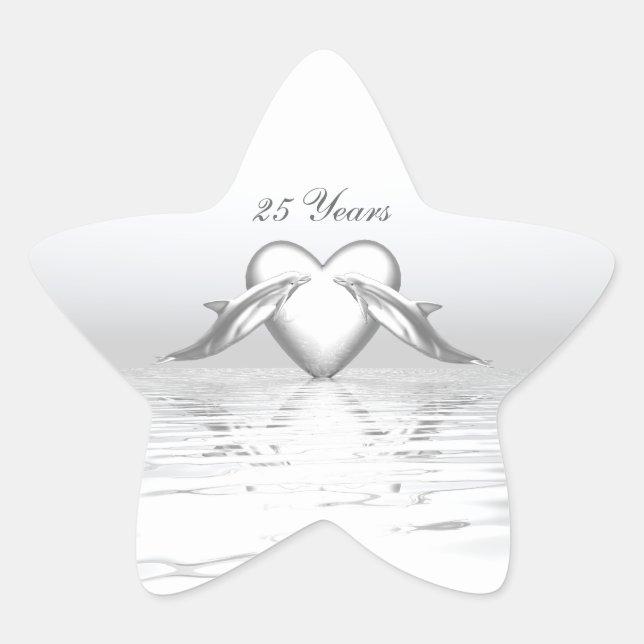 Adesivo Estrela Dolfins e Coração do Aniversário de Bodas de Prata (Frente)