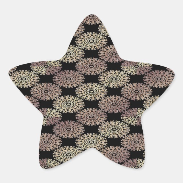 Adesivo Estrela Dourado damasco floral a preto (Frente)