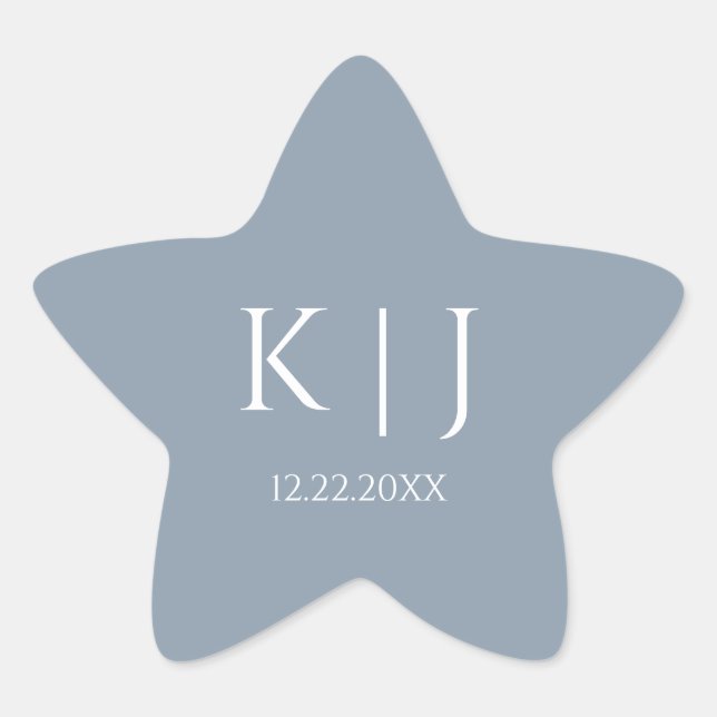 Adesivo Estrela Dusty Blue Monogram Initial Minimal Trendy Wedding (Frente)