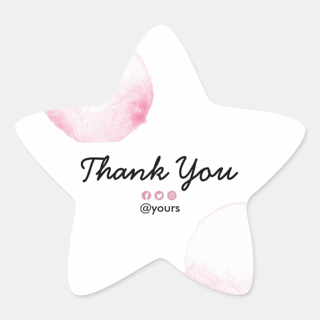 Adesivo Estrela Elegante Aquarela Mínima Pastel Rosa Obrigado (Frente)