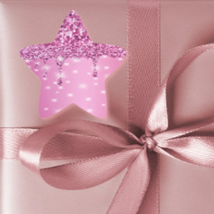 Adesivo Estrela Elegante Brilho Rosa Quente Gotejante
