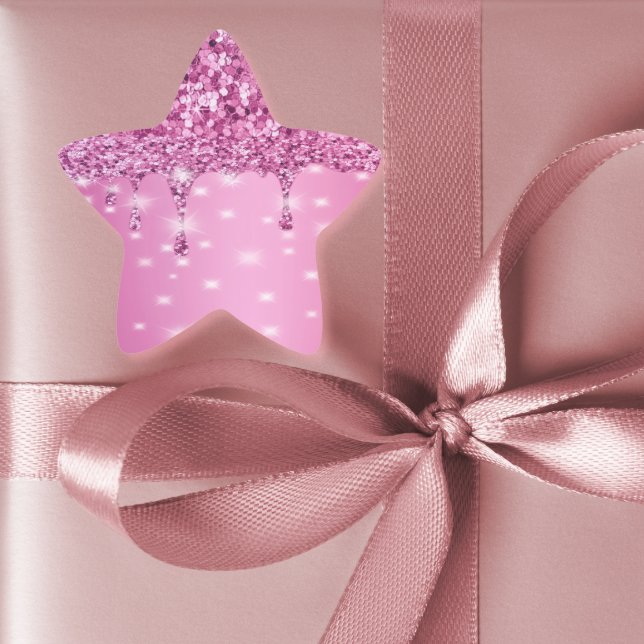 Adesivo Estrela Elegante Gotejamento Brilhante Rosa Quente (Hot pink glitter drip bachelorette sticker — perfect for favors, gift bags, or party decor)
