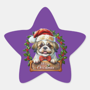 Adesivo Estrela Enfeites de natal de Cachorro Bonito - Feliz Natal