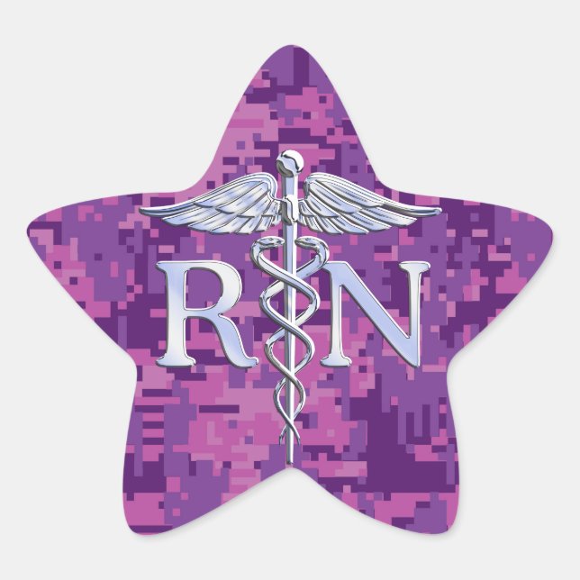 Adesivo Estrela Enfermeira Registrada RN Silver Caduceus em Pink C (Frente)