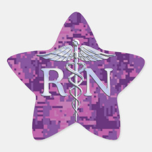 Adesivo Estrela Enfermeira Registrada RN Silver Caduceus em Pink C