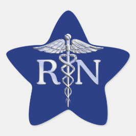 Adesivo Estrela Enfermeira registrada RN Silver Caduceus Marinho B