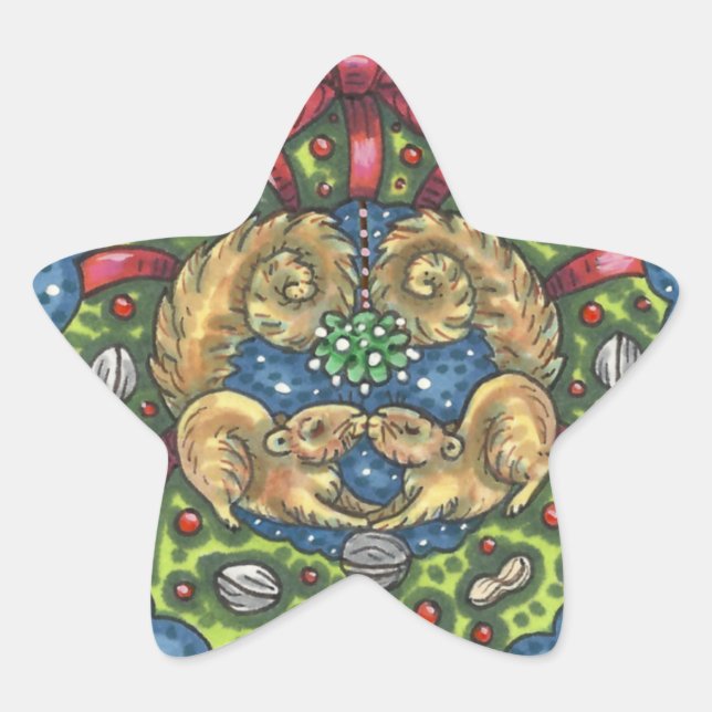 ADESIVO ESTRELA ESQUILOS DE BEIJOS CUTÂNEOS SOB MISTLETOE, CORREÇÃ (Frente)