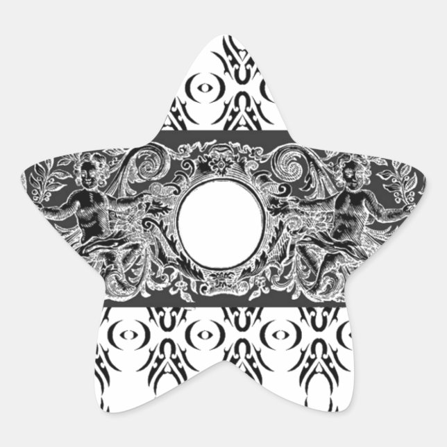 Adesivo Estrela Estilo branco-preto clássico Barroco para personal (Frente)