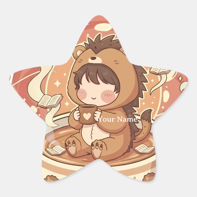 Adesivo Estrela Estrela Brilhante Kawaii Chibi Sticker de Ouriço (Frente)