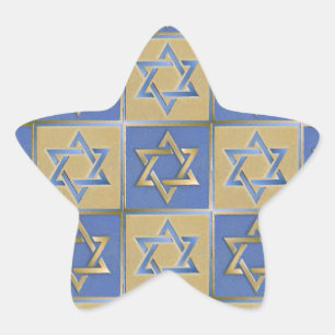 Adesivo Estrela Estrela de Davi Judaica Metal Dourado Azul