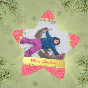 Adesivo Estrela Estrelas Glitter Rosa Tendência Natal Feliz