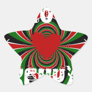 Adesivo Estrela Eu Amo o Quênia: Linda e Bonita Cor de Bandeira Na