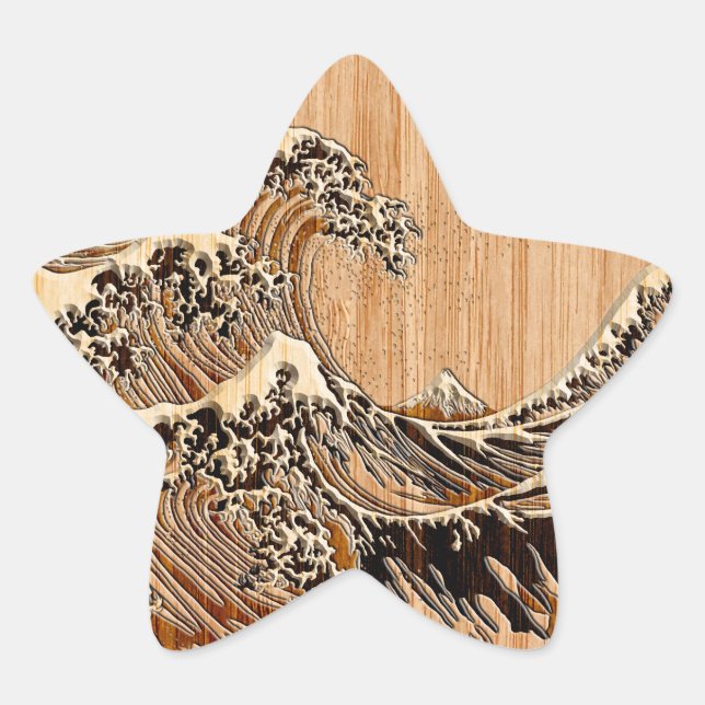 Adesivo Estrela Excelente Hokusai Wave Bamboo Wood Style (Frente)