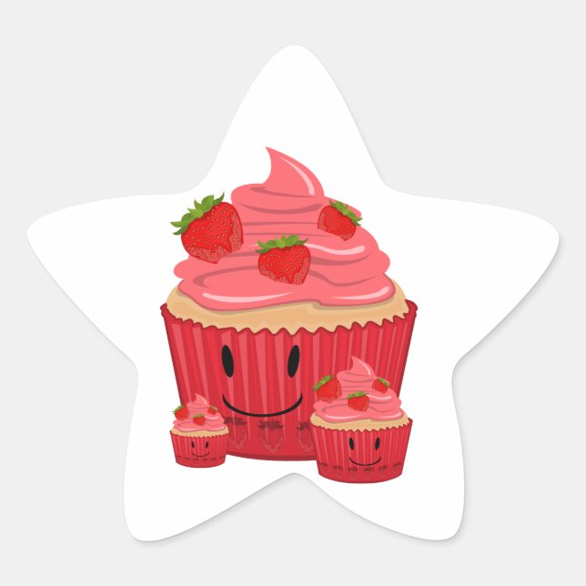 Adesivo Estrela Família de Cupcakes de morango (Frente)