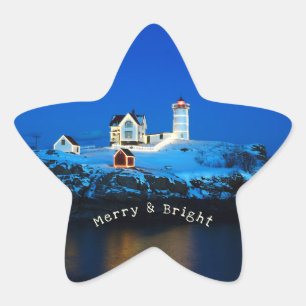 Adesivo Estrela Farol de Natal de feliz e Bright Nubble