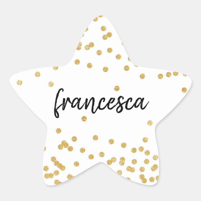Adesivo Estrela Faux Dourado Confetti e Brussel - Nome com Letra (Frente)