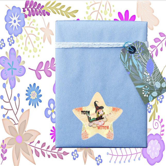 Adesivo Estrela Feiticeira Adolescente Moderna Cai Pumpkins Hallow (Modern Teen Witch Fall Pumpkins Halloween Spooky Star Sticker)