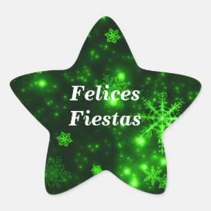 Adesivo Estrela Felices Fiestas Snowflakes Green Star Stickers