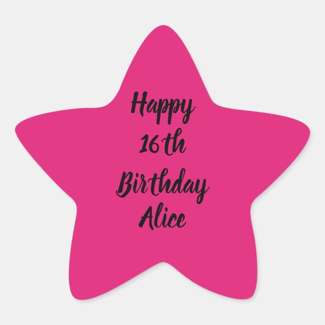 Adesivo Estrela Feliz 16.º aniversário, Pink Black Name Girly (Frente)
