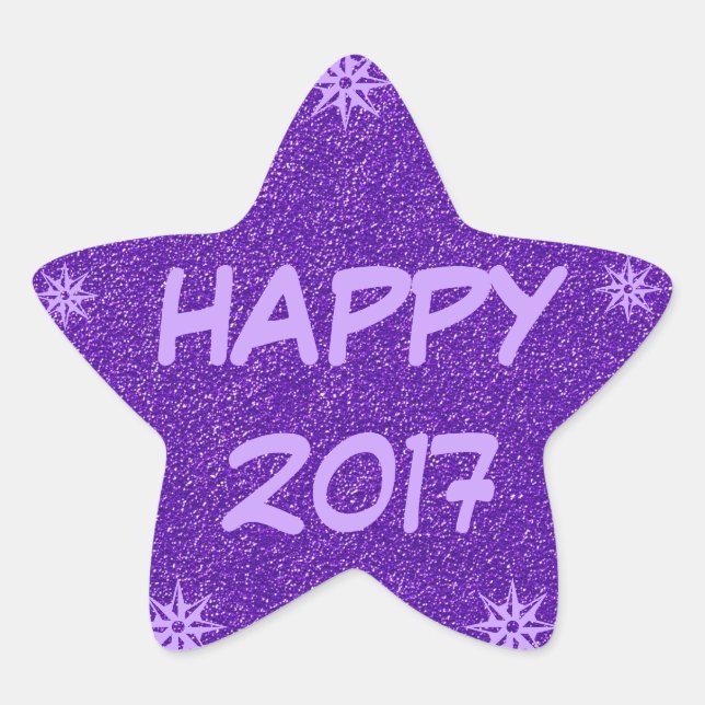 Adesivo Estrela Feliz 2017, Feliz ano novo Roxo Vinheta (Frente)