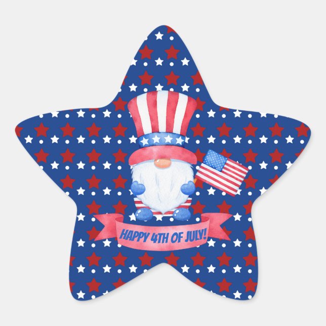 Adesivo Estrela Feliz 4 de julho Gnomos Gnomos Cachorros Azuis (Frente)
