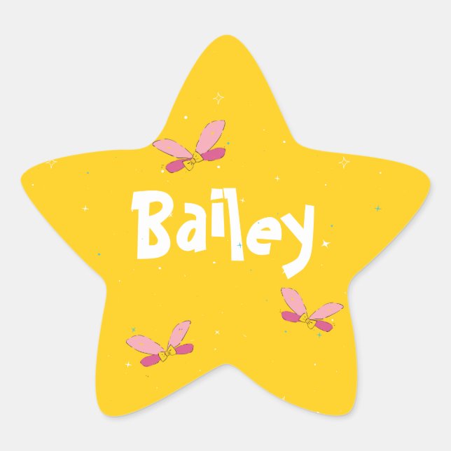 Adesivo Estrela Feliz Amarelo de Fadas Mágicas e Farelos (Frente)