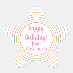 Adesivo Estrela Feliz Aniversário Colorido da nome Rosa Pastel