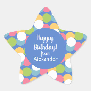 Adesivo Estrela Feliz Aniversário Colorido do Nome Azul