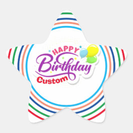 Adesivo Estrela Feliz Aniversário Moderno Elegante Nome Personaliz