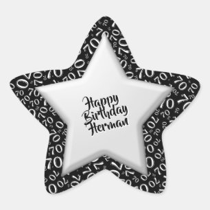 Adesivo Estrela Feliz aniversário: Padrão de número 70 preto e 