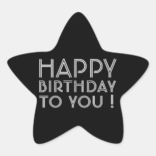 Adesivo Estrela "Feliz Aniversário Para Você!"Preto e branco