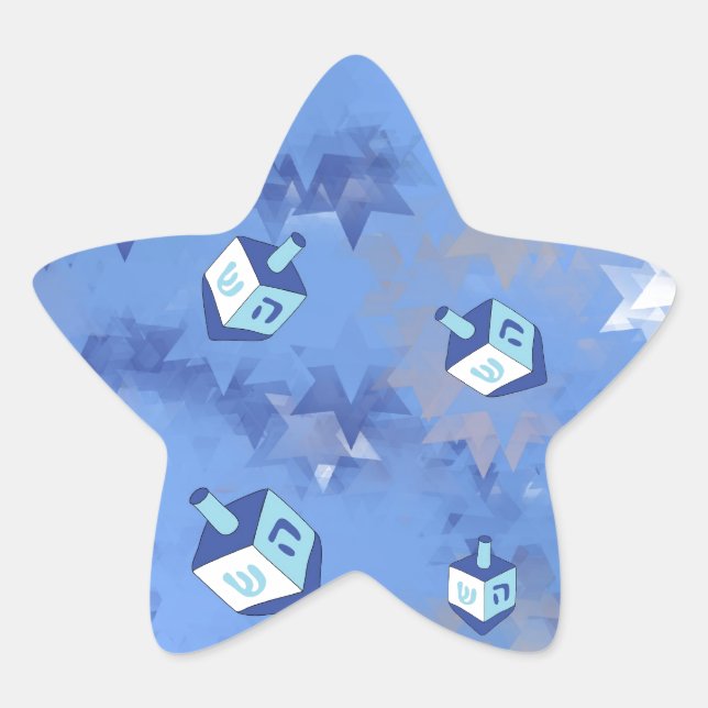 Adesivo Estrela Feliz Hanukkah Challing Stars and Dreidels (Frente)