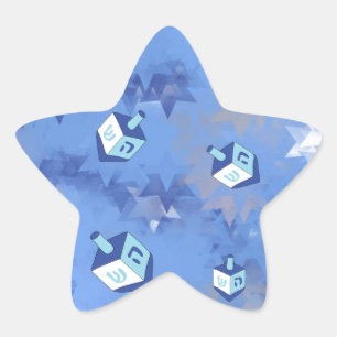 Adesivo Estrela Feliz Hanukkah Challing Stars and Dreidels