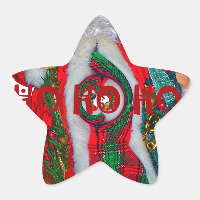 Adesivo Estrela Feliz Natal Colorful Santa Claus Art Impressão (Frente)