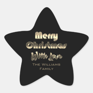 Adesivo Estrela Feliz Natal Elegante Sepia Faux Preto Dourado