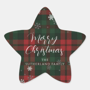 Adesivo Estrela Feliz Natal Flocos de Neve Xadrez Personalizado Sc