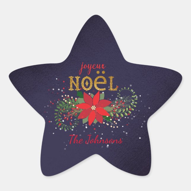 Adesivo Estrela Feliz Natal Joyeux Noel Star Marinho Francês (Frente)