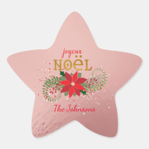 Adesivo Estrela Feliz Natal Joyeux Noel Star Pink French