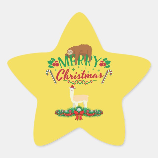 Adesivo Estrela Feliz Natal Llama com uma lama dormindo (Frente)