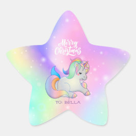 Adesivo Estrela Feliz Natal Rainbow Unicorn Holiday Gift