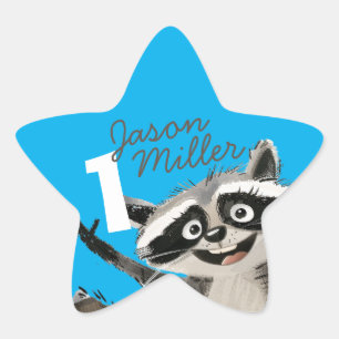 Adesivo Estrela Festa de aniversário com tema Racoon para o bebê v