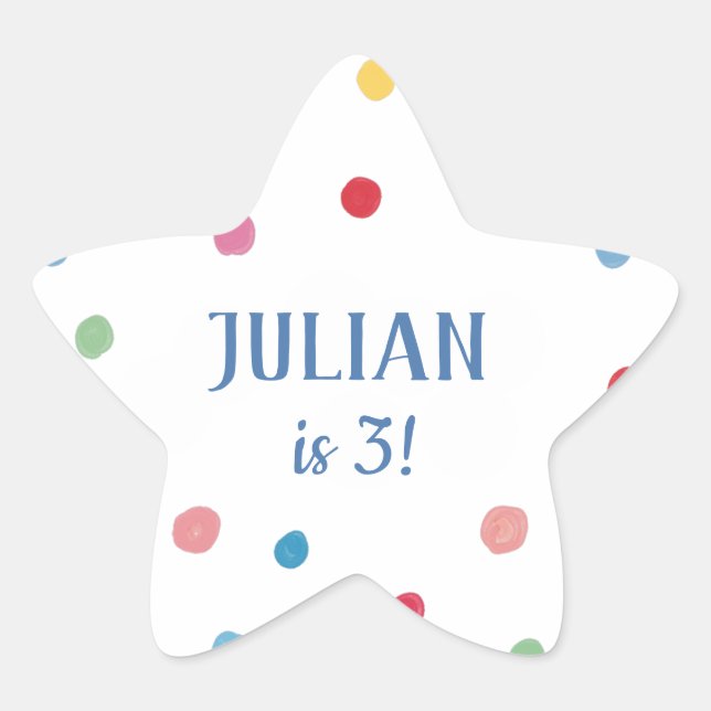 Adesivo Estrela Festa de Aniversário de criança de Bolinhas de Bol (Frente)